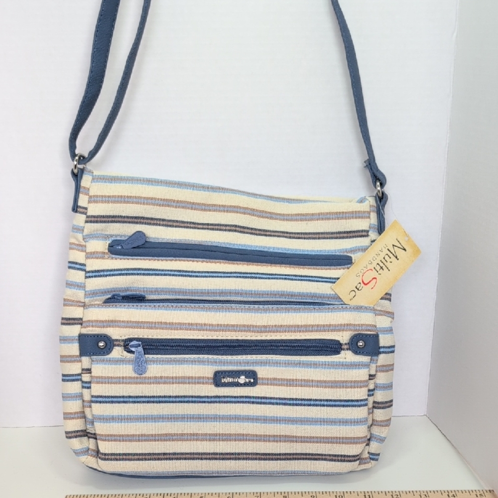 NWT Multisac Striped Blue and Cream Crossbody Bag